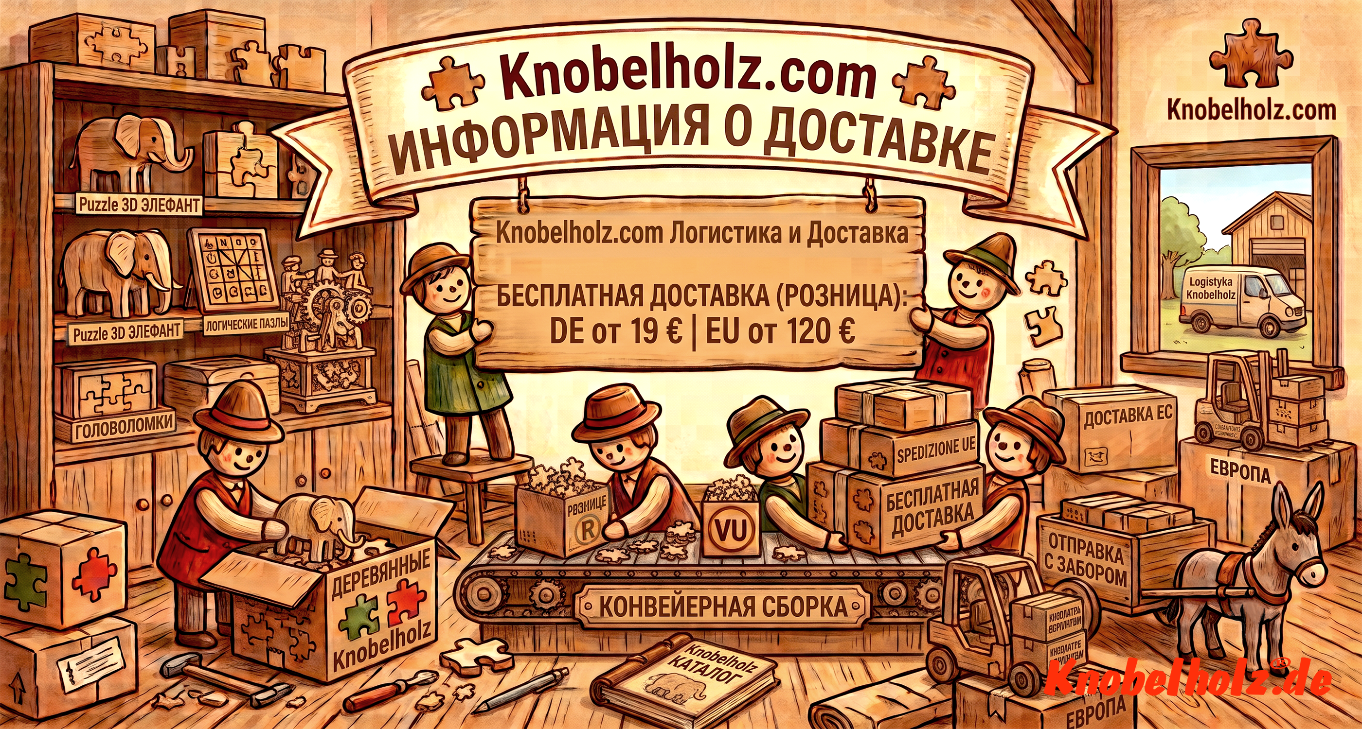 Информация о доставке и сроках доставки от Knobelholz: В Knobelholz вы можете удобно получить свою посылку с доставкой на дом.
