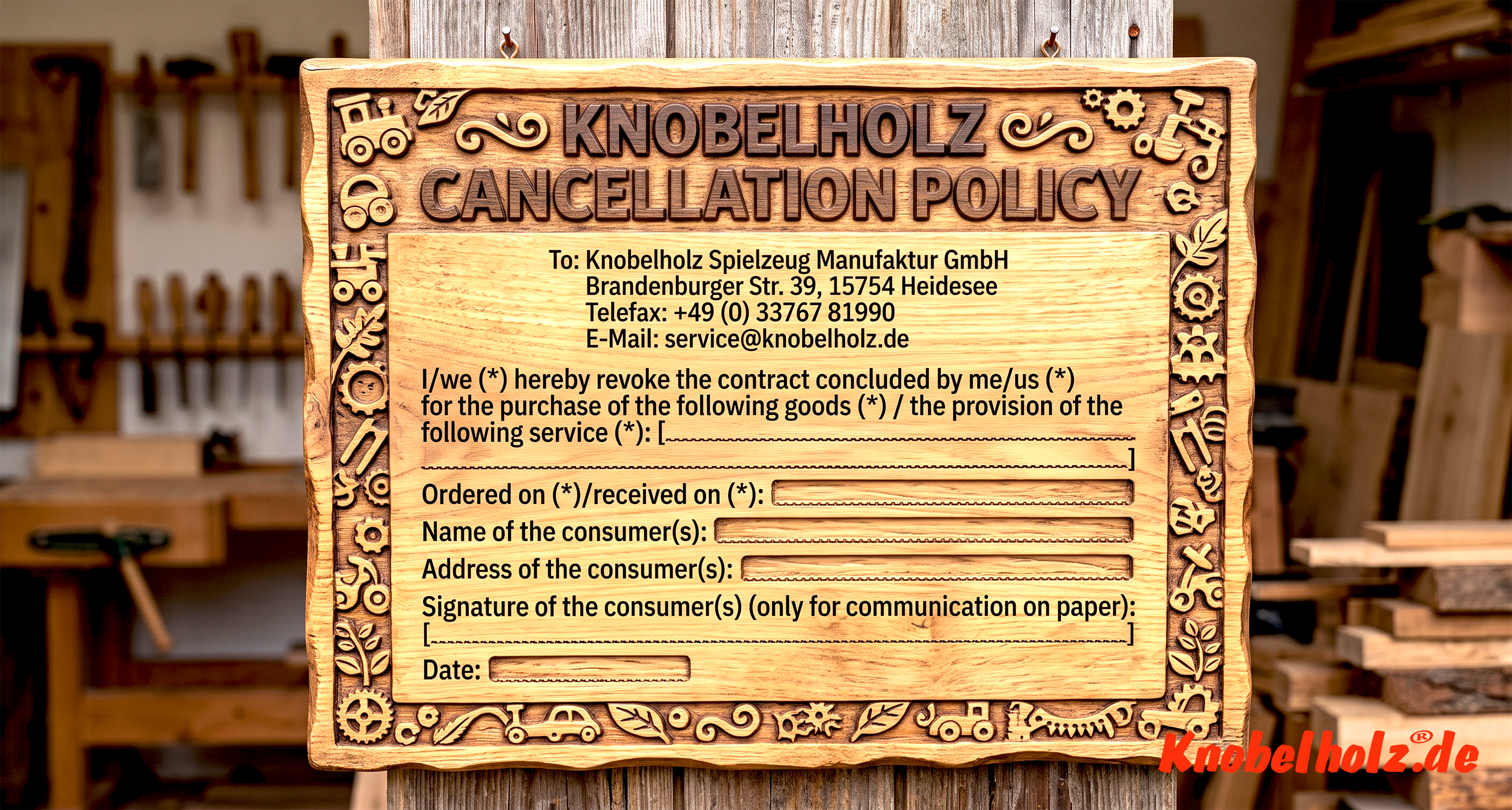 Right of withdrawal: You may revoke your contractual declaration within 14 days without giving reasons, in text form or by returning the goods.