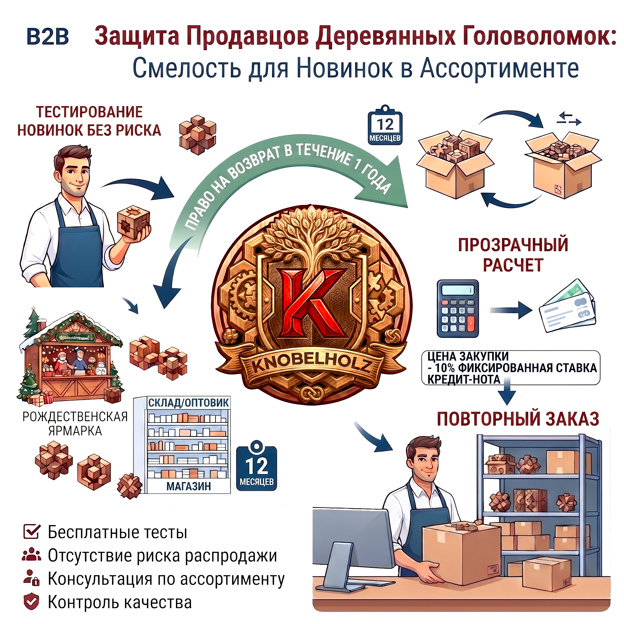 Оптовая продажа древесины для пазлов (B2B) с возвратом товара. Заказы на товары с низким спросом, не представляющие значительного риска для рождественского рынка.