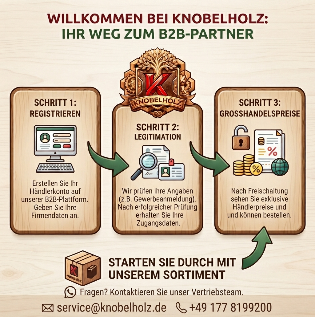 Ablauf der Registrierung für B2B-Großhandelskunden bei der Knobelholz Spielzeug Manufaktur GmbH