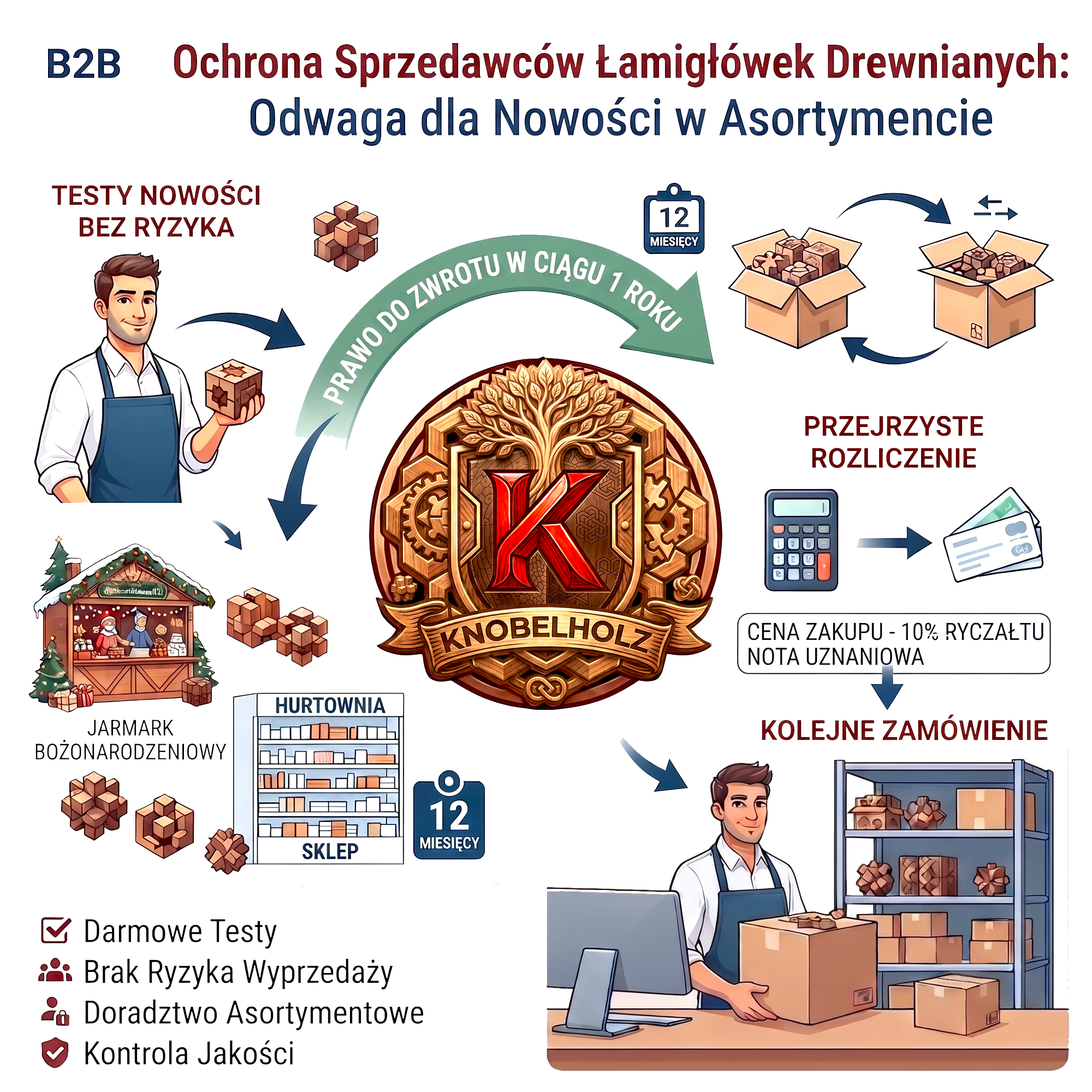 Sprzedaż hurtowa drewna do puzzli B2B z możliwością zwrotu. Zamówienia na produkty wolno rotujące bez znacznego ryzyka związanego z rynkami świątecznymi.