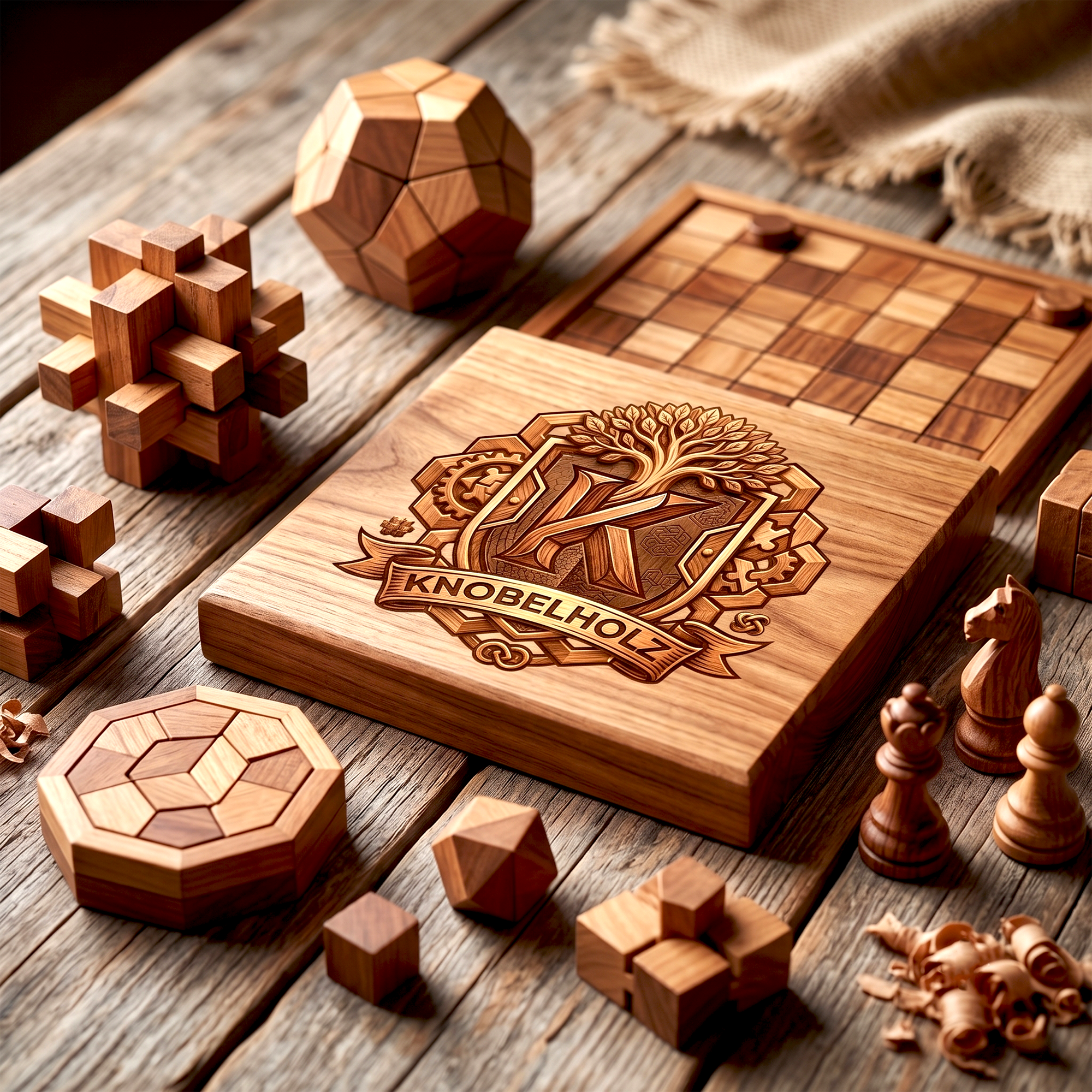 Handgefertigte Holzspiele, Brettspiele und 3D-Puzzles der Knobelholz Spielzeug Manufaktur GmbH für den Großhandel