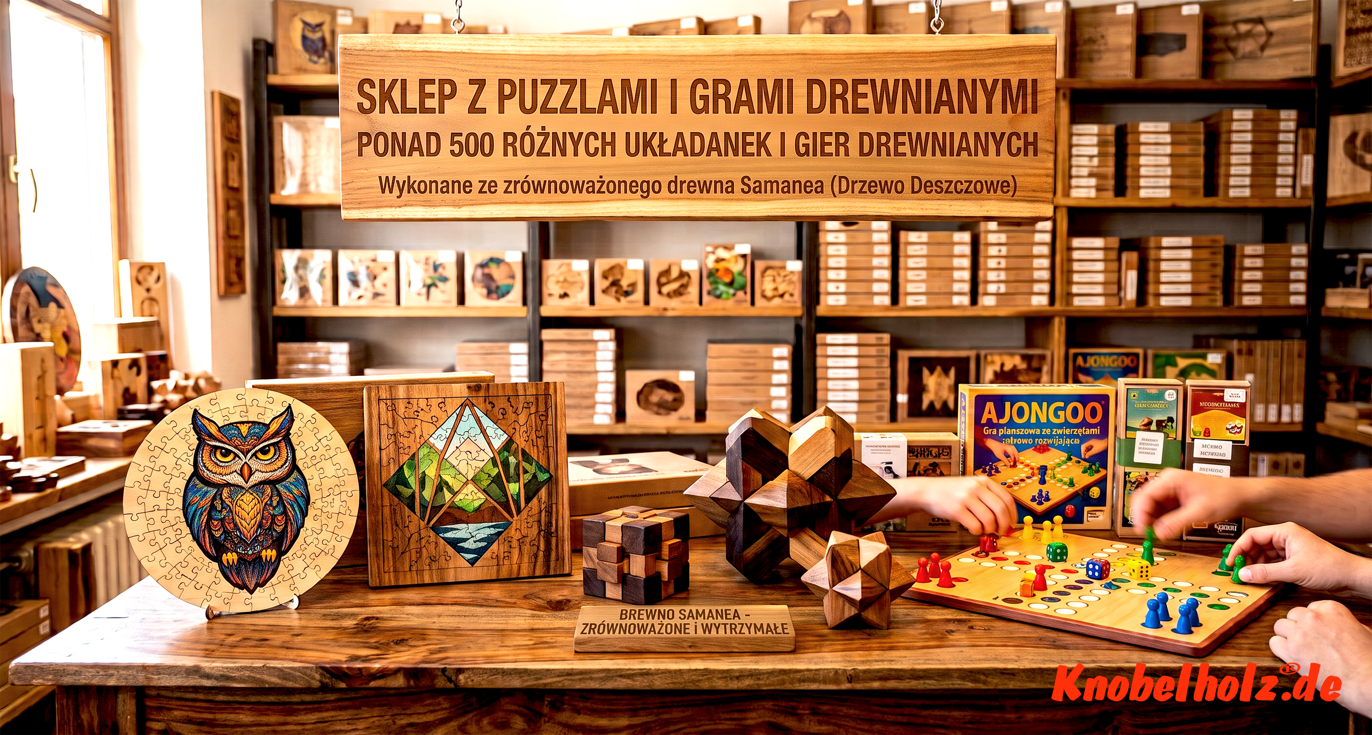 Sklep internetowy Knobelholz oferuje ponad 500 produktów wykonanych z drewna Samanea, pozyskiwanego w sposób zrównoważony z własnej plantacji – znajdź swoją ulubioną grę