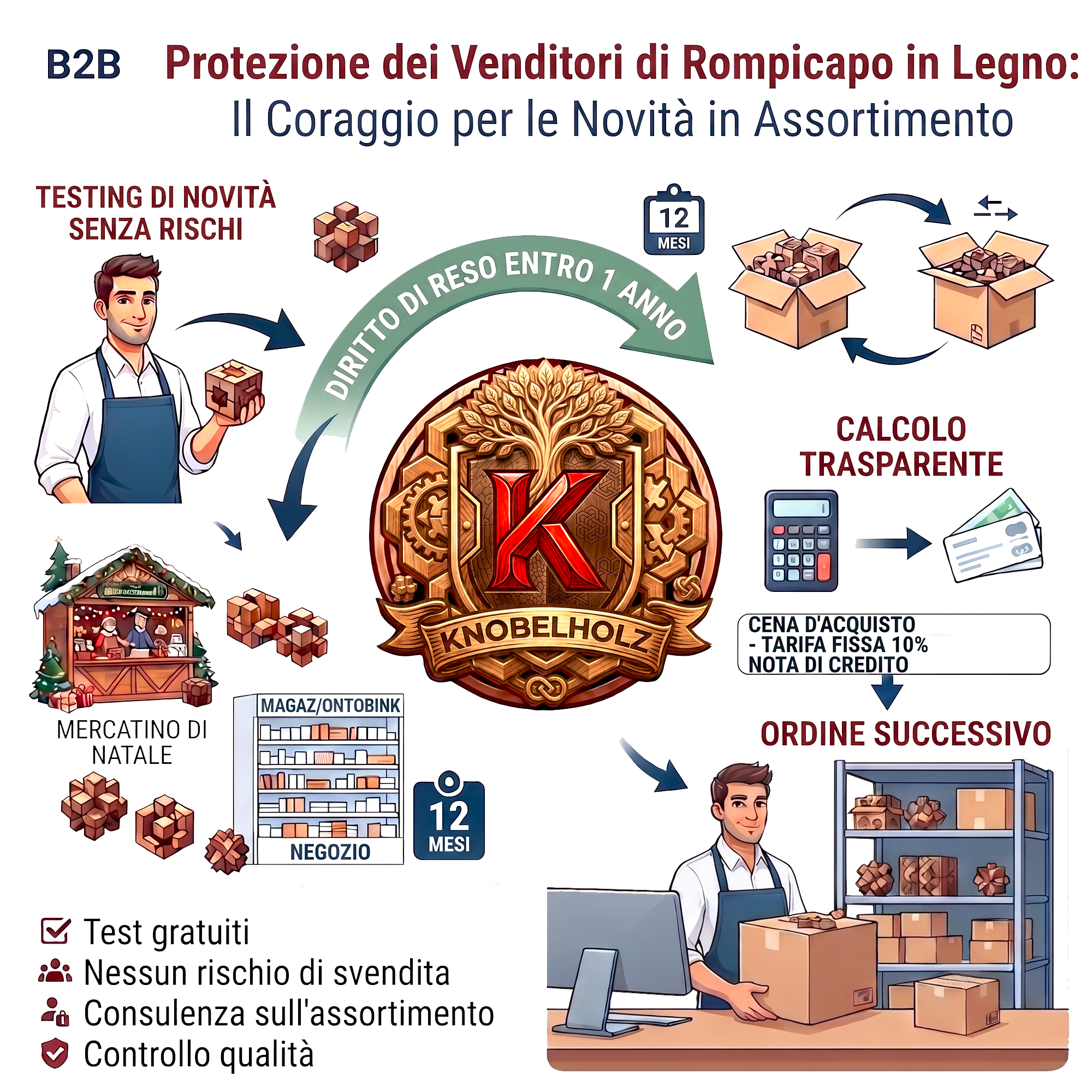 Vendita all'ingrosso B2B di legno per puzzle con possibilità di reso. Ordini per stock a bassa rotazione senza rischi significativi per il mercato natalizio.