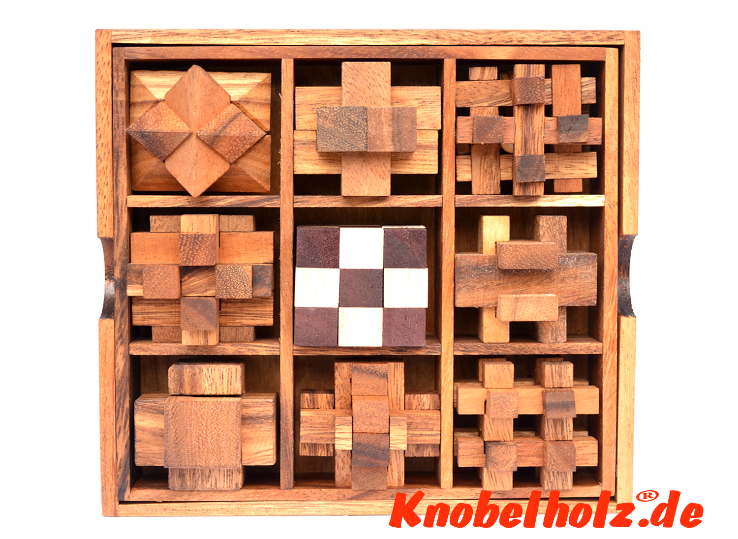 wooden puzzle set box mit 9 puzzle aus holz