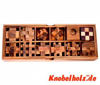 12 wooden puzzle box 12 puzzle snake cube, brick puzzle, teufelsknoten, star puzzle, knobelspiel, knobelbox
