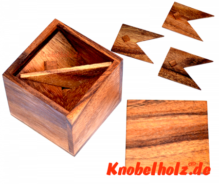 Keep in Box Holzpuzzle, Knobelsbox mit 3 Holzteilen Trick Puzzle in Holzbox Samanea Holz