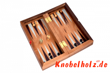 Backgammon Würfelspiel in der smal Reise Version in Samanea Holz Unterhaltungsspiel für 2 Spieler , Spielbrett mit den Maßen 11,4 x 22,5 x 4,5 cm