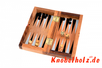 Backgammon Würfelspiel in der smal Reise Version in Samanea Holz Unterhaltungsspiel für 2 Spieler , Spielbrett mit den Maßen 9,2 x 17,8 x 3,8 cm