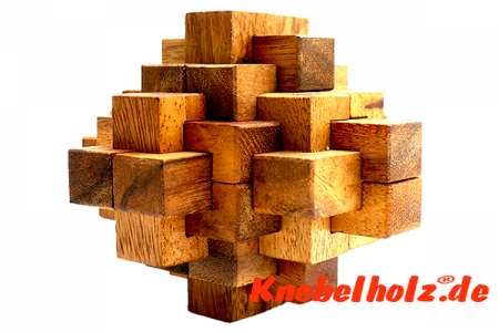 Big Notch Interlock Holz Puzzle mit unterschiedlichen Holzteilen in den Maßen 13,5 x 13,5 x 13,5 cm samanea wooden brain teaser