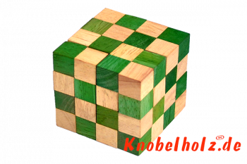Cobra Cube grüner Schlangenwürfel 4x4x4 3D Puzzle für eine Person in den Maßen 6,0 x 6,0 x 6,0 cm, samanea wooden puzzle brain teaser