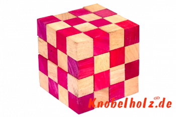 Cobra Würfel Snake Cube rot Schlangenwürfel 4x4x4 large 3D Puzzle für eine Person in den Maßen 8,0 x 8,0 x 8,0 cm, samanea wooden puzzle brain teaser