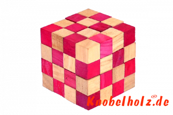 Cobra Cube roter Schlangenwürfel 4x4x4 3D Puzzle für eine Person in den Maßen 6,0 x 6,0 x 6,0 cm, samanea wooden puzzle brain teaser
