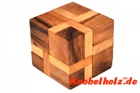 Cross Cube Puzzle 3 D, Knobelspiel ein Puzzle aus Holz mit den Maßen 6,0 x 6,0 x 6,0 cm samanea wooden brain teaser