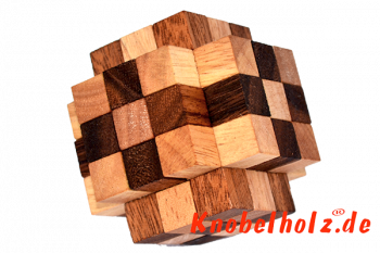 Cube Karo 3D Holzpuzzle Fonzo schweres Puzzle für Knobler in den Maßen 7,5 x 7,5 x 7,5 cm, monkey pod brain teaser