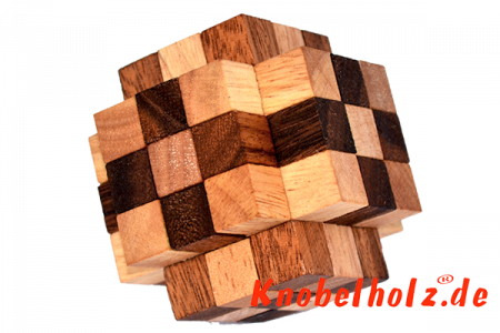 Cube Karo 3D Holzpuzzle Fonzo schweres Puzzle für Knobler in den Maßen 7,5 x 7,5 x 7,5 cm, monkey pod brain teaser