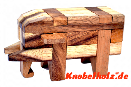 Elefanten Puzzle das Elephant Puzzle aus Holz mit den Maßen 12,5 x 8,0 x 7,0 cm samanea wooden brain teaser