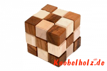 Fancy Snake Cube Schlangenwürfel medium 3D Puzzle für eine Person in den Maßen 6,0 x 6,0 x 6,0 cm, samanea wooden puzzle brain teaser