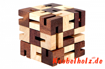 Free Style 27 Cube Puzzle verschiedene Figuren puzzeln mit einem Würfel aus Holz in den Maßen 6,0 x 6,0 x 6,0 cm, monkey pod puzzle