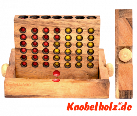 Vier in einer Reihe, Bingo 4 Box Strategiespiel Connect Four Samanea Holzspiel für 2 Spieler mit den Maßen 19,5 x 15,5 x 3,5 cm, connect 4 in wooden box Monkey Pod