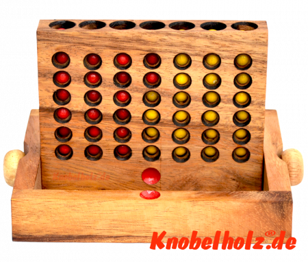 Vier und Du gewinnst, Bingo 4 Box Strategiespiel Connect Four Samanea Holzspiel für 2 Spieler mit den Maßen 19,5 x 15,5 x 3,5 cm, connect 4 in wooden box Monkey Pod
