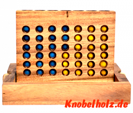 Connect Four Bingo 4 Box Strategiespiel Samanea Holzspiel für 2 Spieler mit den Maßen 17,5 x 12,8 x 3,0 cm, connect 4 in wooden box Monkey Pod