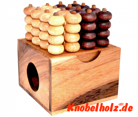 Connect Four 4x4 Bingo 3D Raummühle Samanea Box Strategiespiel für 2 Spieler mit den Maßen 12,0 x 11,8 x 8,2 cm, connect 4 in wooden box Monkey Pod
