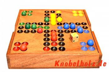 Ludjamgo 6 und nach Haus Würfelspiel Box mit Kugeln Reisevariante mit ganzer Familie in Maßen 13,8 x 13,8 x 3,2 cm, ludo balls samanea wooden game