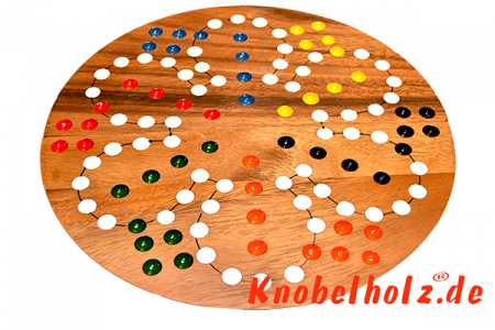 Ludjamgo 6 und nach Haus Würfelspiel Rund für 6 Spieler mit der ganzen Familie in Maßen 32,0 x 32,0 x 3,5 cm, ludo bord balls samanea wooden game