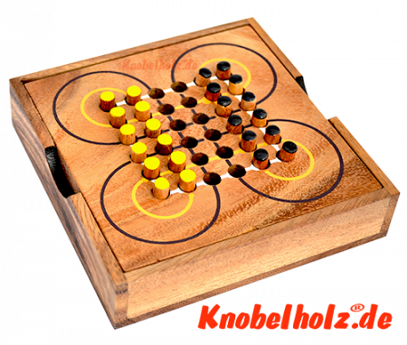 Surakarta Strategiespiel, Knobelholz Spielebox mit Steckern mit Maßen 13,5 x 13,5 x 3,0 cm, Strategy Surakarta samanea wooden game
