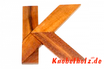 K Puzzle Buchstaben Holzpuzzle K Wooden Game Tangram mit 5 Holzteilen in den Maßen 7,6 x 6,8 x 2,0 cm, samanea brain teaser