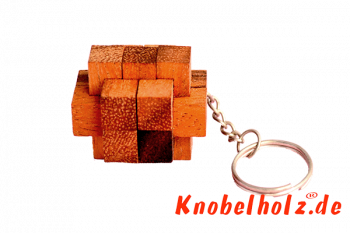 Contra Cube Puzzle als Schlüsselanhänger Puzzle aus Holz in den Maßen 3,8 x 3,8 x 3,8 cm, monkey pod brain teaser