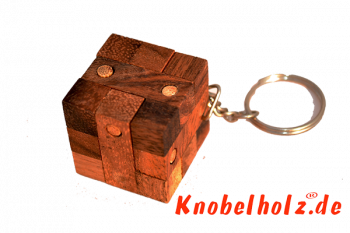 Cube Lock Puzzle als Schlüsselanhänger Puzzle mit Holzteilen in den Maßen 3,0 x 3,0 x 3,0 cm, samanea brain teaser