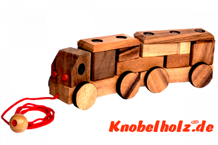 Kinder Eisenbahn Construction LKW aus Holzbausteinen Holzpuzzle mit Spielwürfeln aus Holz, Kinder Puzzle, Geduld Puzzle, Denkspiel in den Maßen 23,5 x 6,5 x 7,5 cm, samanea brain teaser puzzle