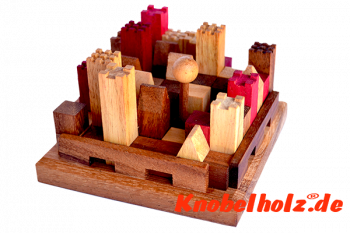 King Castle Holzpuzzle mit vielen Puzzle Varianten mit den Maßen 11,8 x 11,8 x 7,0 cm samanea wooden brain teaser