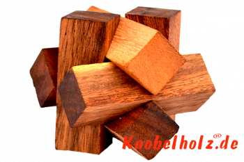 Lumber Jack Holzpuzzle Teufelsknoten mit 6 Holzteilen in den Maßen 7,5 x 7,5 x 7,5 cm, Samanea wood brain teaser