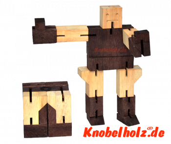 Cube Man oder Puzzleman ist ein mittelschwieriges Puzzle und ist ideal für  Kinder. Kommt in Naturholz, der Würfel ist 6,5 x 6,5 x 6,5 cm samanea cubeboter puzzle