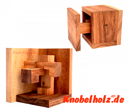 Bora Box Puzzle der Teufelsknoten in einer Box Notec wooden puzzle als holzbox Version in den Maßen 7,0 x 7,0 x 7,0 cm Samanea Holz, Monkey Pod