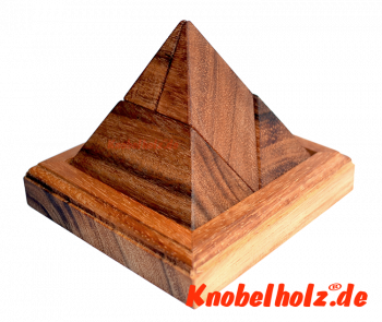 Pyramidal 5 Pyramiden Puzzle aus Holz mit 5 Holzteilen die eine Pyramide werden sollen, Knobelspiel, Holzpuzzle mit den Maßen 10,5 x 10,5 x 9 cm samanea wooden puzzle, monkey pod