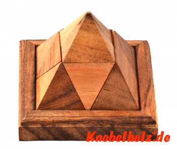 Pyramidal 9 Pyramiden Puzzle aus Holz mit 9 Teilen die eine Pyramide werden sollen, Knobelspiel, Holzpuzzle mit den Maßen 10,5 x 10,5 x 9 cm samanea wooden puzzle, monkey pod