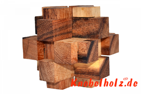 Pen Up medium 3D Holzpuzzle Brick schweres Puzzle mit 12 Teilen in den Maßen 7,8 x 7,8 x 7,8 cm, monkey pod brain teaser