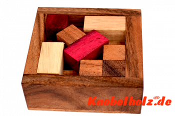 Problem Packing Puzzle Box 3 D, Knobelspiel Pack Puzzle aus Holz mit den Maßen 14,5 x 14,5 x 4,0 cm monkey pod wooden brain teaser