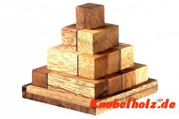Pyramiden Holzpuzzle Keops 3D Pyramiden Puzzle mit Tetris Holzteilen, IQ Puzzle, Geduld Puzzle, Denkspiel in den Maßen 10,0 x 10,0 x 8,3 cm, monkey pod teaser