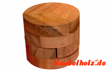 Radius large Holzpuzzle 3D Zylinder Puzzle mit 4 Holzteilen, IQ Puzzle, Geduld Puzzle, Denkspiel in den Maßen 10,5 x 10,5 x 6,5 cm, monkey pod teaser