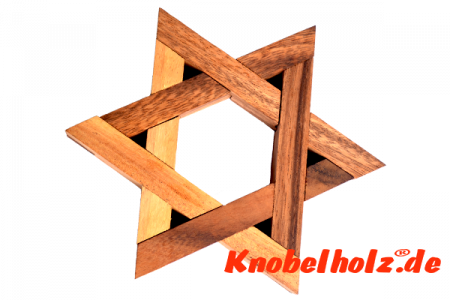 Real Star Holzspiel Hexagramm Puzzle Knobelspiel aus Holz in den Maßen 18,5 x 18,5 x 2,0 cm samanea wooden brain teaser