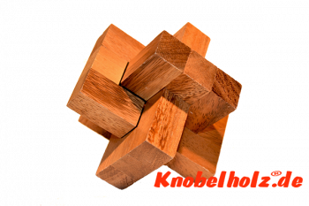 Seemanns Holzknoten Holzpuzzle CCO tricky mit 3 Teilen Wooden IQ Puzzle, Geduld Puzzle, Denkspiel in den Maßen 11,5 x 11,5 x 11,5 cm, samanea brain teaser puzzle