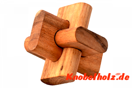 Seemanns Holzknoten 2 Holzpuzzle CCO tricky mit 3 Teilen Wooden IQ Puzzle, Geduld Puzzle, Denkspiel in den Maßen 8,5 x 8,5 x 8,5 cm, samanea brain teaser puzzle