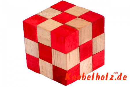 Snake Cube Schlangenwürfel medium rot 3D Puzzle für eine Person in den Maßen 6,0 x 6,0 x 6,0 cm, samanea wooden puzzle brain teaser