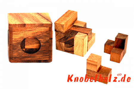 Soma Würfel small Holzpuzzle tricky mit 7 Teilen Wooden IQ Game, Geduld Puzzle, Denkspiel in den Maßen 5,6 x 5,6 x 5,8 cm, samanea brain teaser