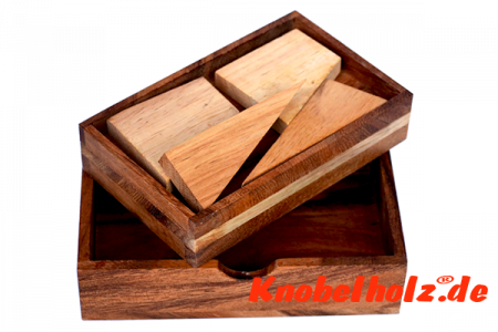 Square Puzzle Box Holzpuzzle mit 4 Teilen, Puzzle 2D, Wooden IQ Game, Geduld Puzzle, Denkspiel in den Maßen 19,0 x 12,2 x 3,8 cm, samanea brain teaser